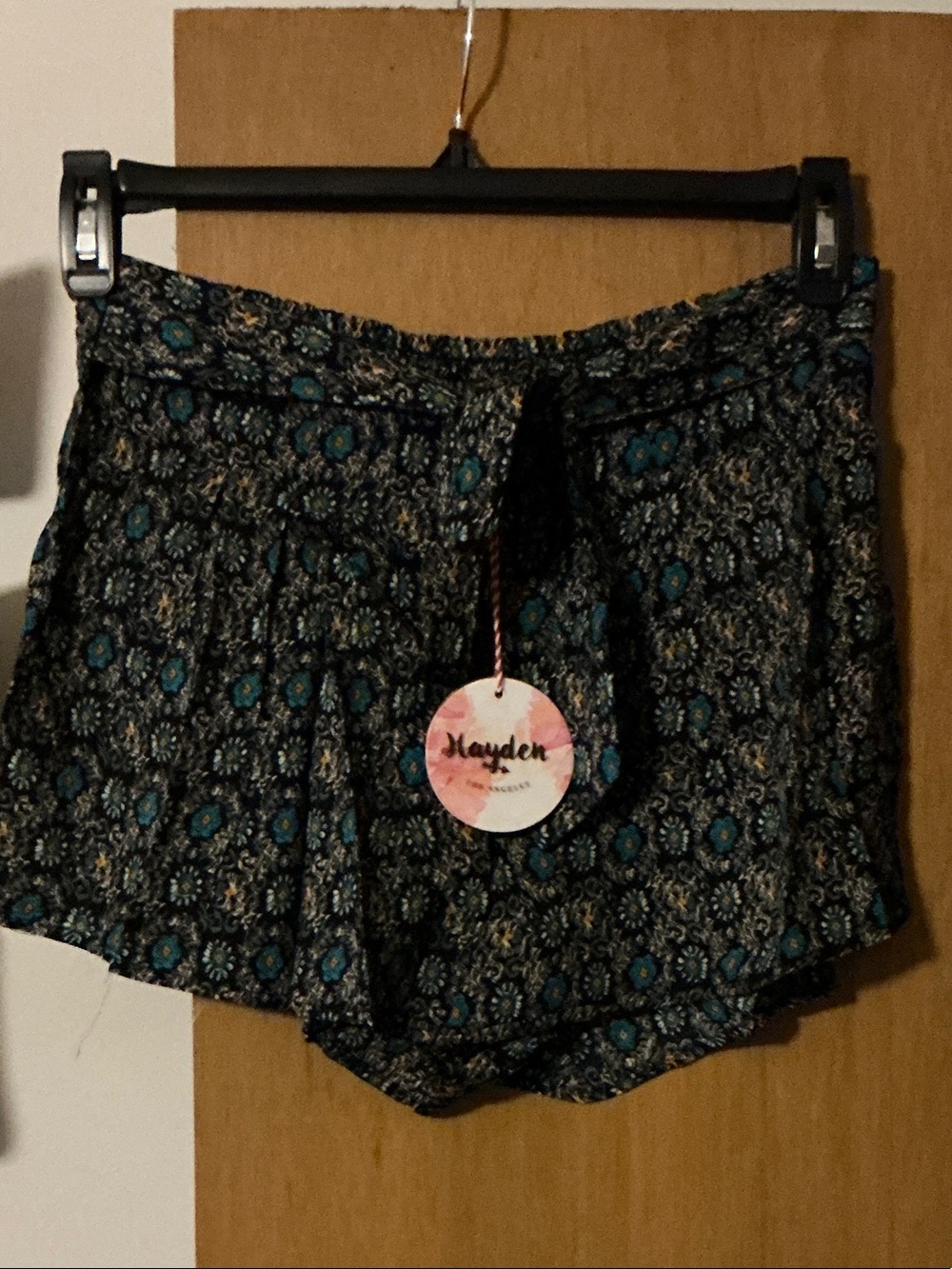 Hayden Black Floral Print Shorts with Teal Accents